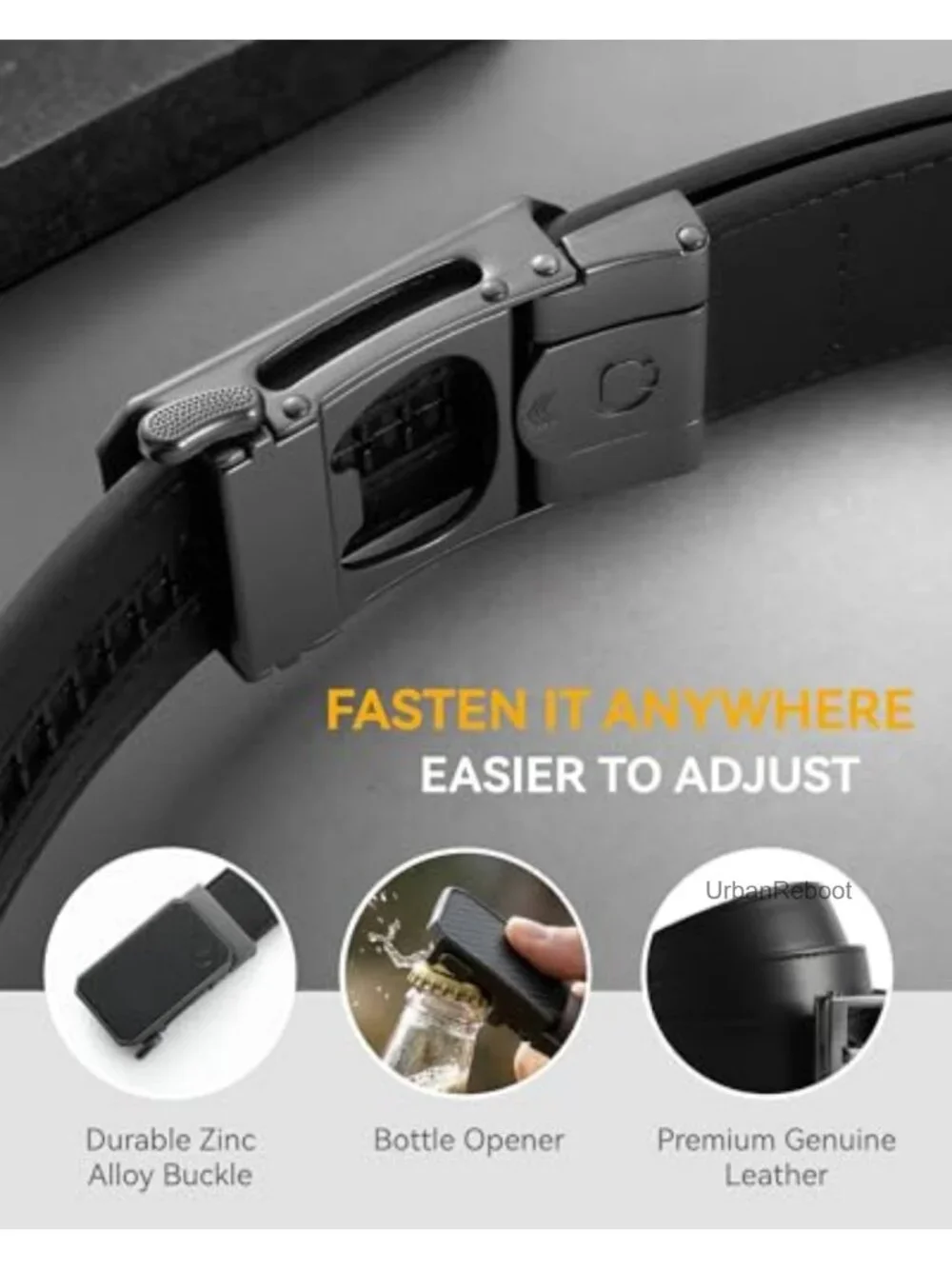 Genuine Leather Ratchet Belt for Men, Adjustable 1 3/8 Inch, Holeless Design